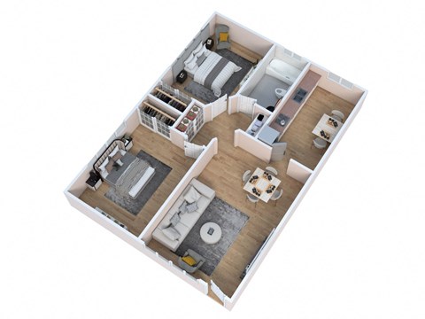 Floor plan for 2 beds, 1 bath, 736 sqft
